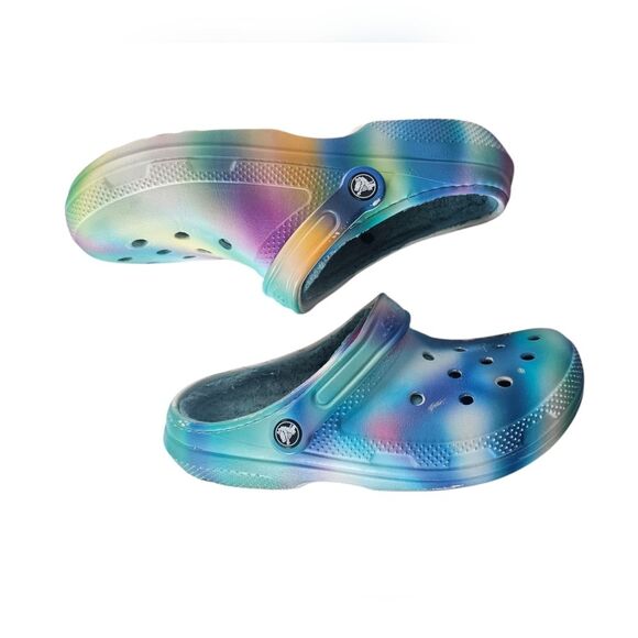 Crocs Classic Clogs Fur Lined Tie Dye Multicolor Women's Size 8 Cozy Comfort - Picture 6 of 13